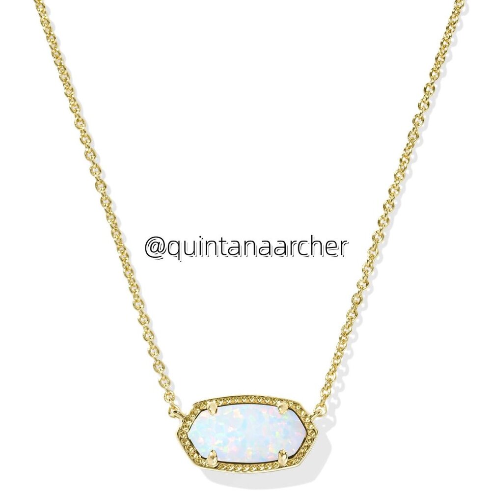 Elisa Gold Pendant Necklace in White Lab Grown Opal